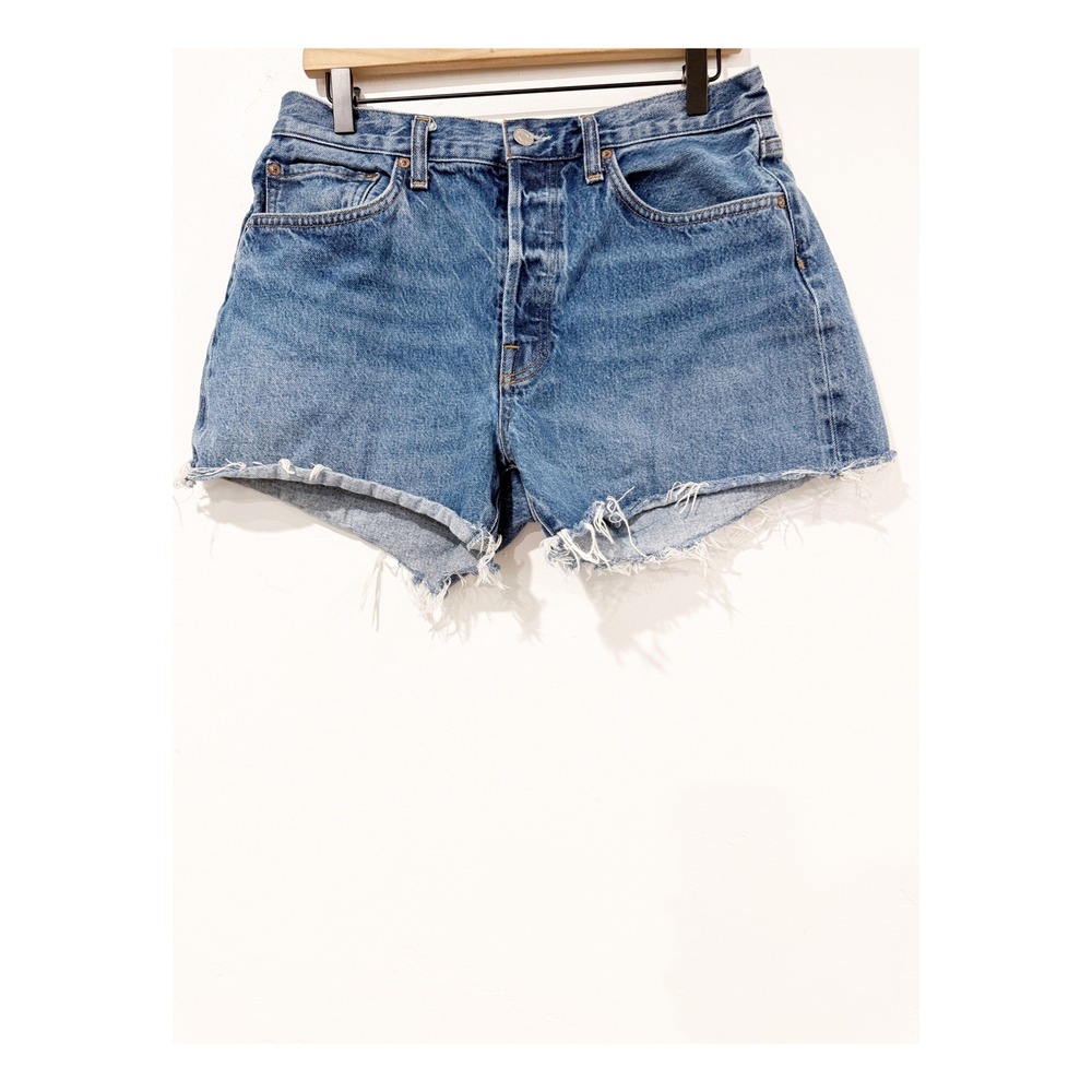 AGOLDE Parker High Rise Distressed Denim Cutoff Shorts Blue Size 29
